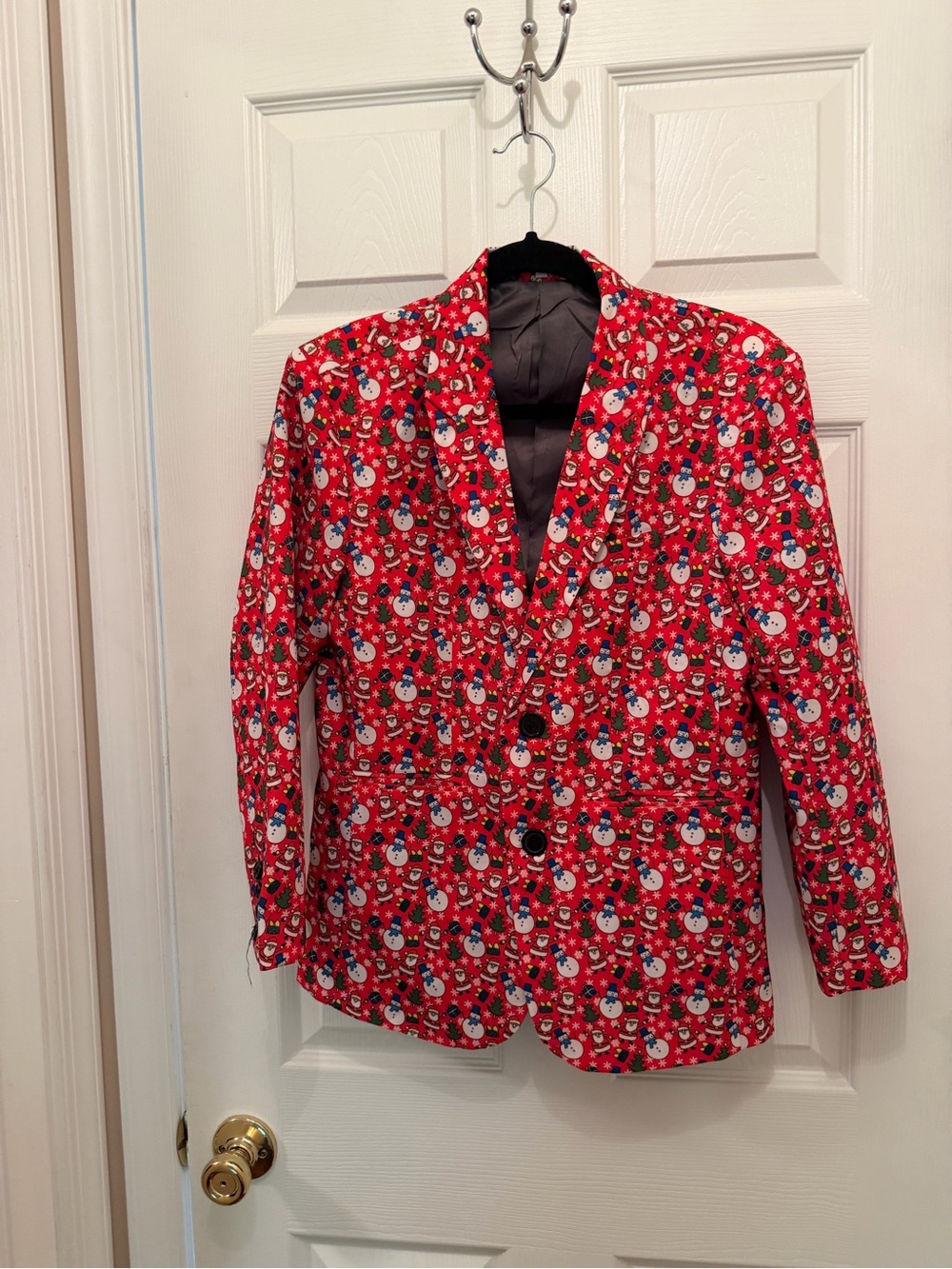 Red Kids Holiday Blazer with Snowman Print